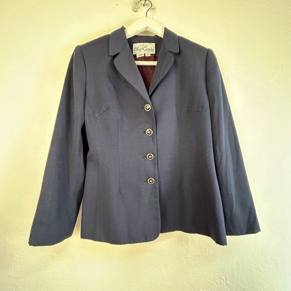 Oleg Cassini Petite Womens Dark Blue Single-Breasted Blazer Jacket Size 8P Lined - Picture 1 of 8
